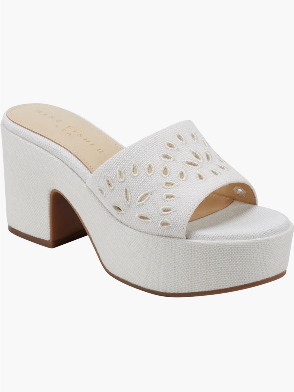 Marc Fisher Cream Embroidered Open-Toe Mules